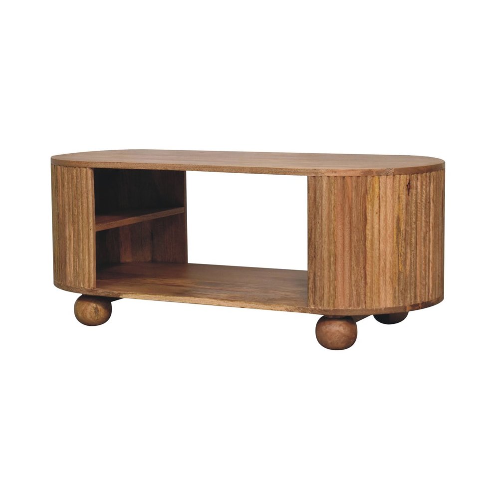 43" Oak Solid Wood Oval Coffee Table With Shelf