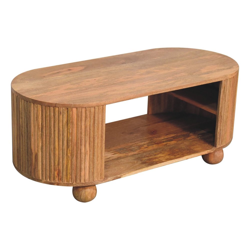 43" Oak Solid Wood Oval Coffee Table With Shelf