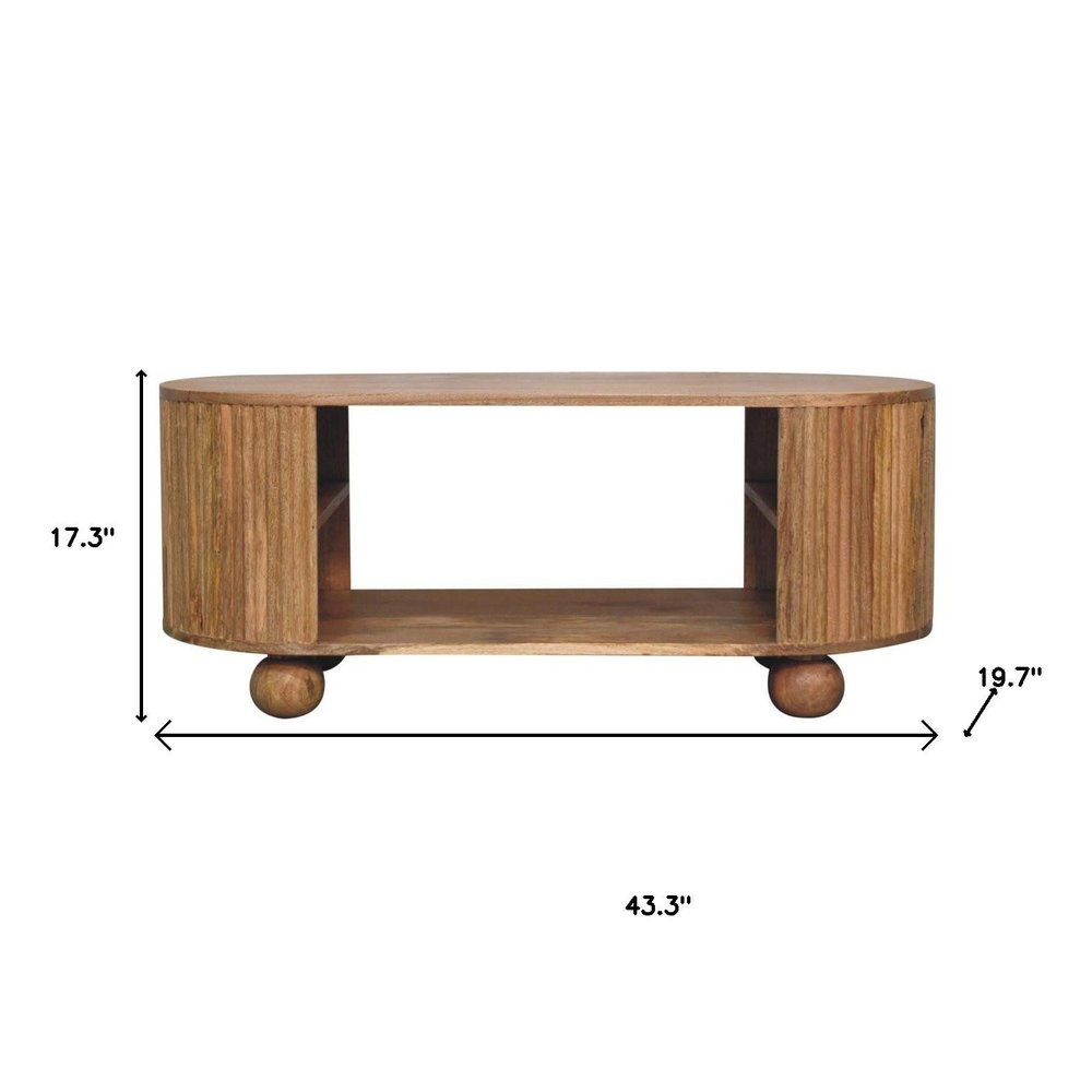 43" Oak Solid Wood Oval Coffee Table With Shelf