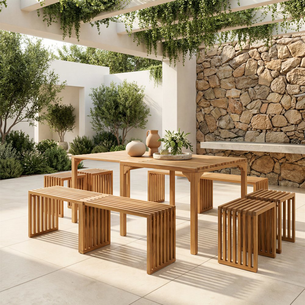 60" Natural Solid Wood Extendable Outdoor Dining Table