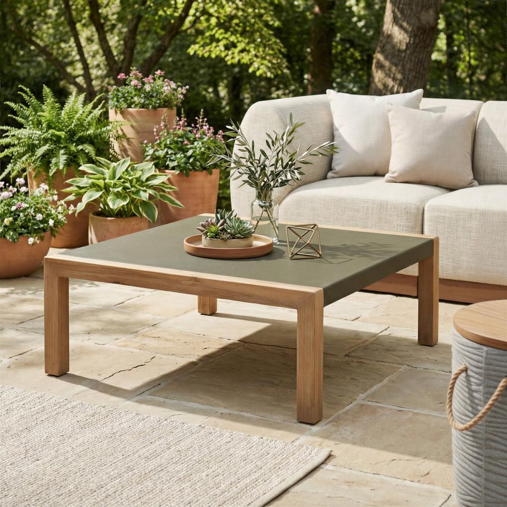 36" Gray Square Concrete Outdoor Coffee Table