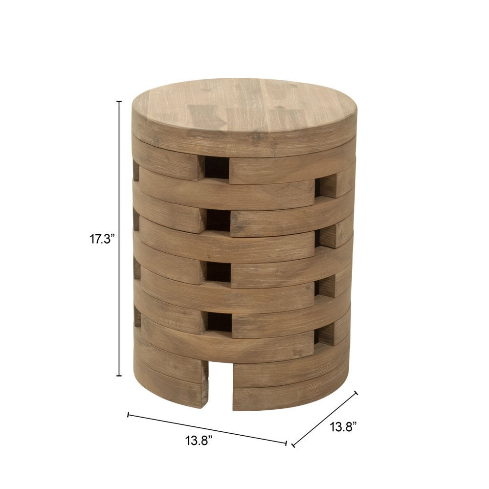 14" Natural Solid Wood Round Outdoor Side Table