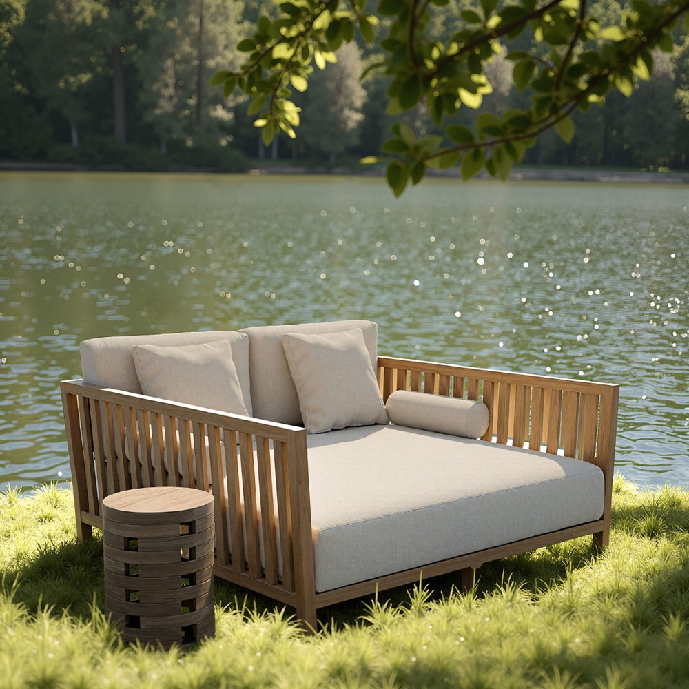 14" Natural Solid Wood Round Outdoor Side Table