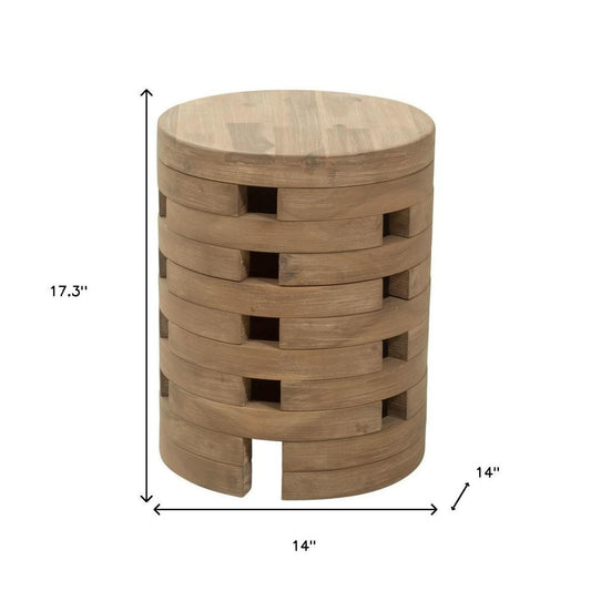 14" Natural Solid Wood Round Outdoor Side Table