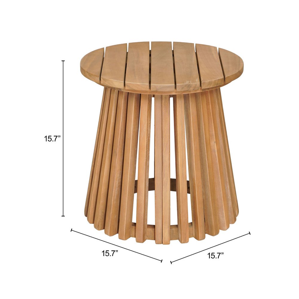 16" Natural Solid Wood Round Outdoor Side Table