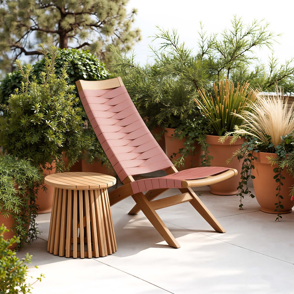 16" Natural Solid Wood Round Outdoor Side Table