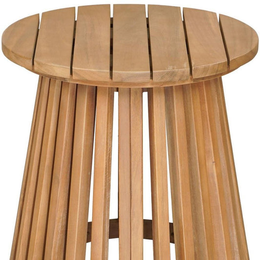 16" Natural Solid Wood Round Outdoor Side Table