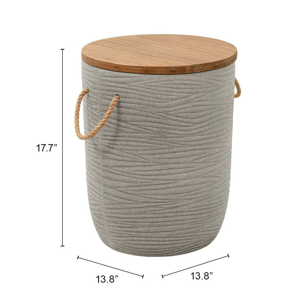14" Natural and Gray Solid Wood and Faux Concrete Round Outdoor Side Table