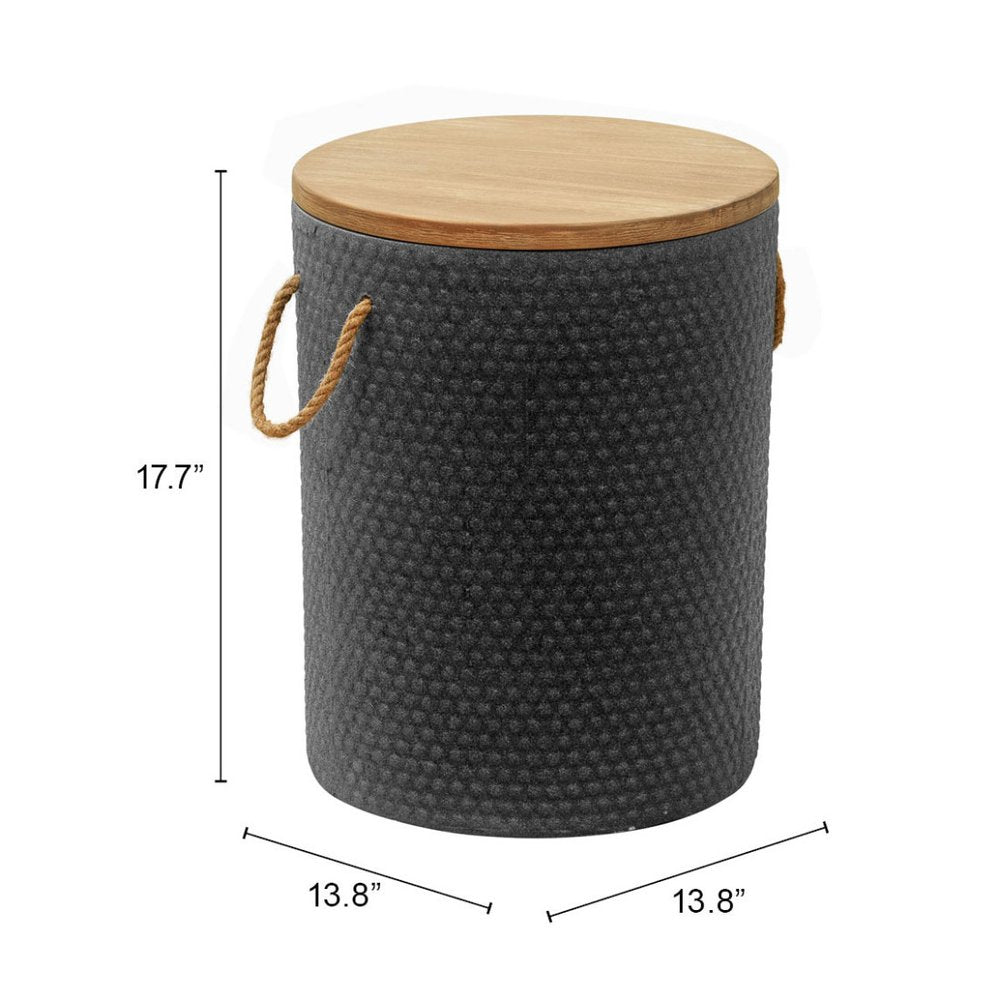 14" Natural and Black Solid Wood and Faux Concrete Round Outdoor Side Table