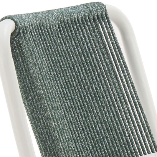 Set of Two White and Green Woven Back And Aluminum Counter Height Bar Chairs