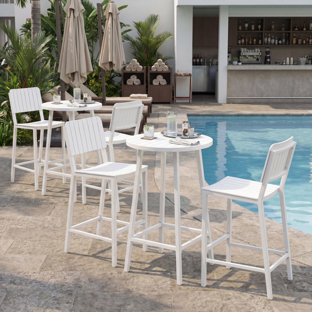 30" White Aluminum Outdoor Bar Height Chair