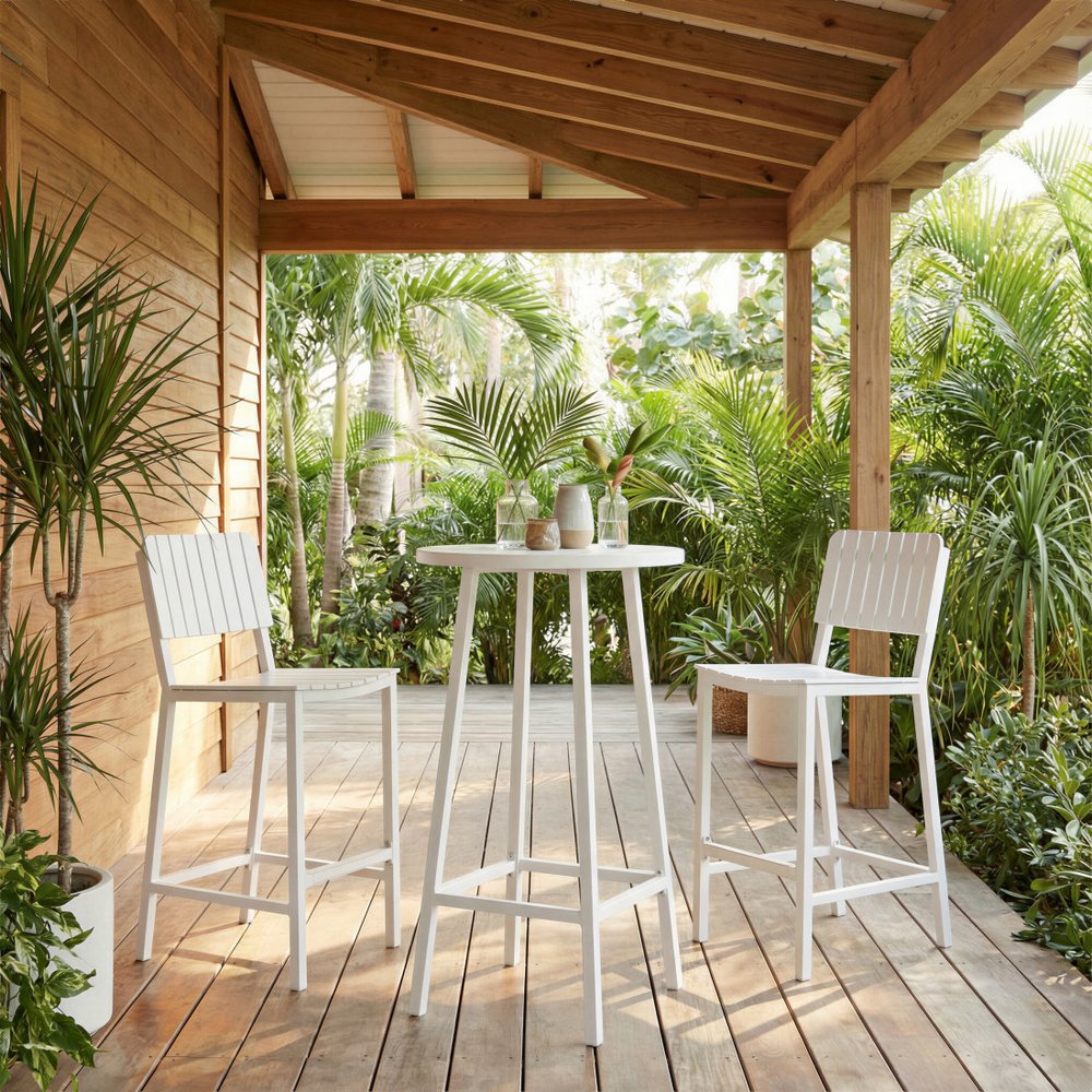 30" White Aluminum Outdoor Bar Height Chair