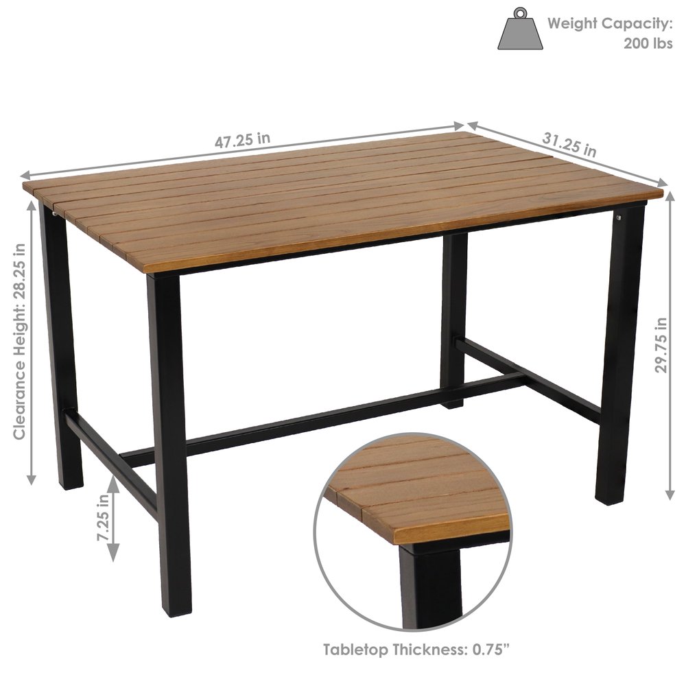 47" Brown Solid Wood Outdoor Dining Table