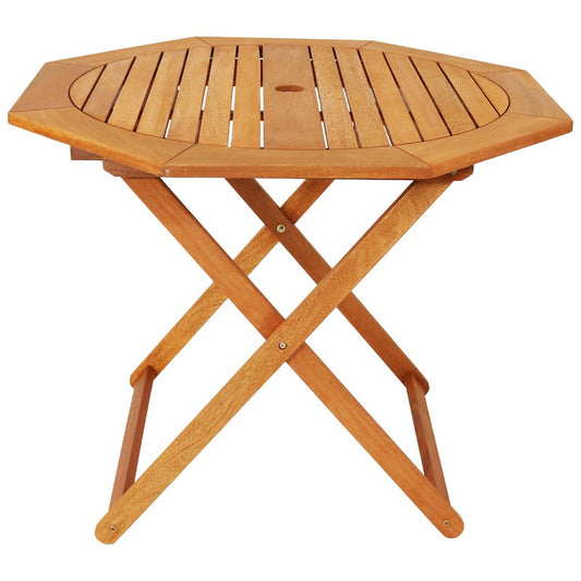 36" Brown Octagonal Solid Wood Folding Outdoor Dining Table with Umbrella Hole