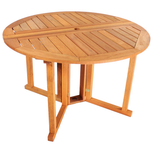 47" Brown Rounded Solid Wood Folding Outdoor Dining Table with Umbrella Hole
