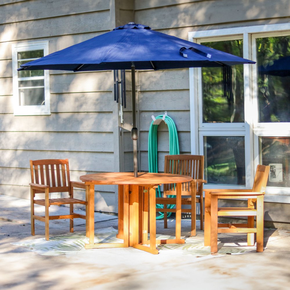 47" Brown Rounded Solid Wood Folding Outdoor Dining Table with Umbrella Hole