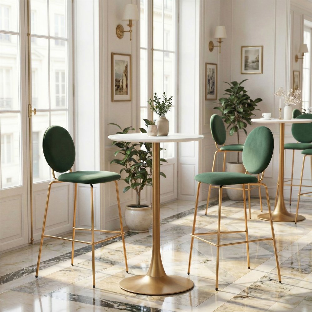 24" White and Gold Wood and Steel Rounded Bar Table