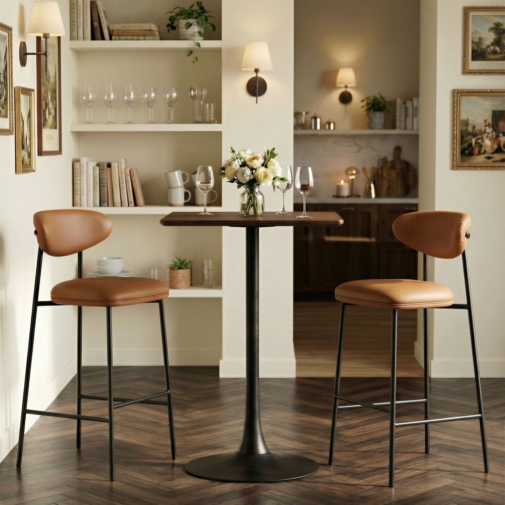 24" Brown and Black Wood and Steel Square Bar Table