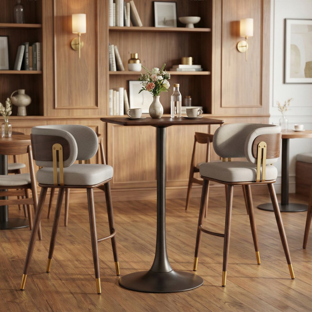 24" Brown and Black Wood and Steel Square Bar Table