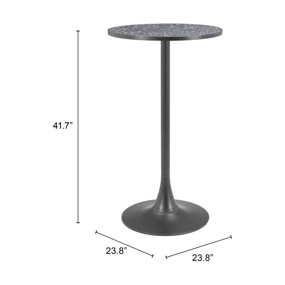 24" Black Faux Terrazzo and Steel Rounded Bar Table
