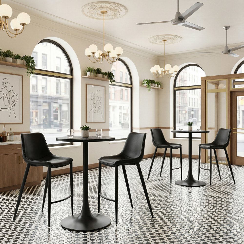 24" Black Faux Terrazzo and Steel Rounded Bar Table