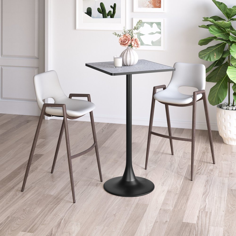 24" Gray and Black Faux Terrazzo and Steel Square Bar Table
