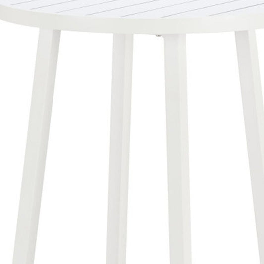 24" White Aluminum Slat Rounded Outdoor Bar Table