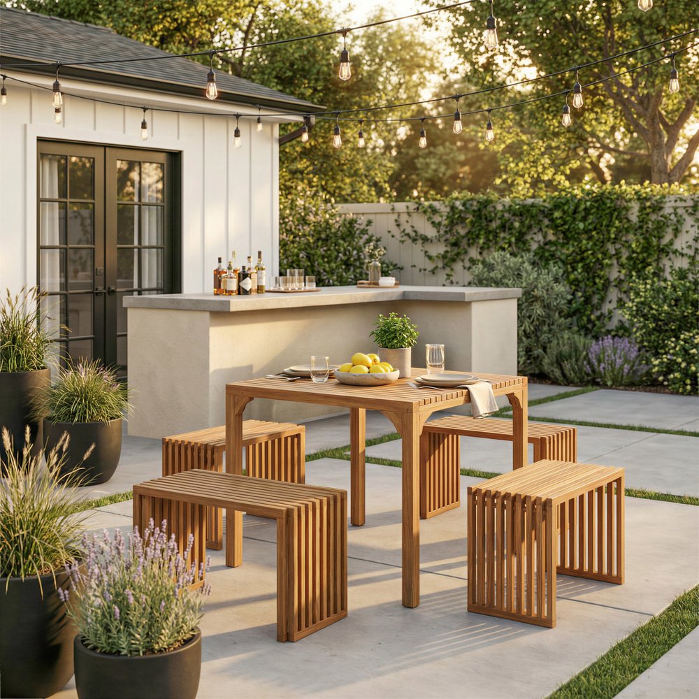 54" Natural Acacia Solid Wood Extendable Garden Patio Bench