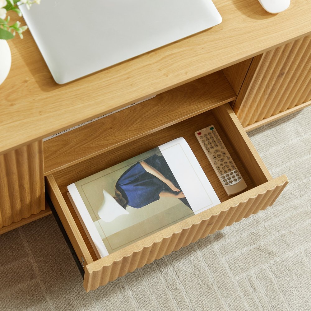 47" Natural Wood Oval Block Coffee Table With Storage