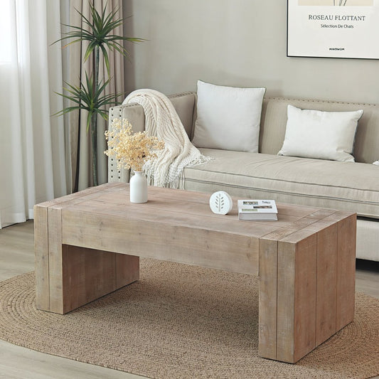 49" Natural Wood Chunky Rectangular Coffee Table