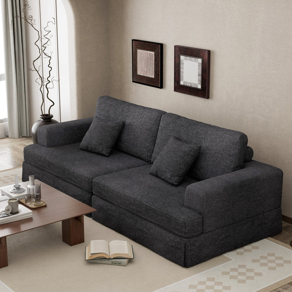 94" Gray Chenille Modular Stainless Steel Sleeper Sofa With Toss Pillows