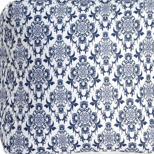 18" Blue and White Upholstered Floral Pouf Ottoman