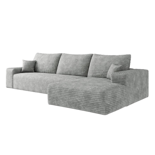 107" Gray Corduroy Modular Universal Sofa With Toss Pillows