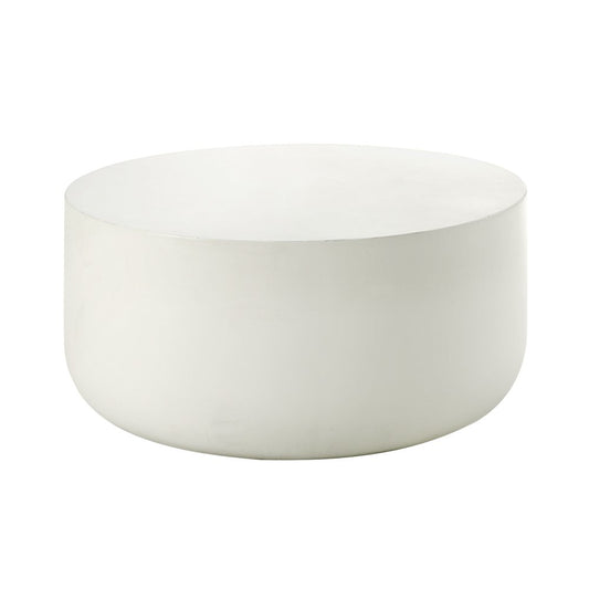 31" White Cement Round Drum Coffee Table