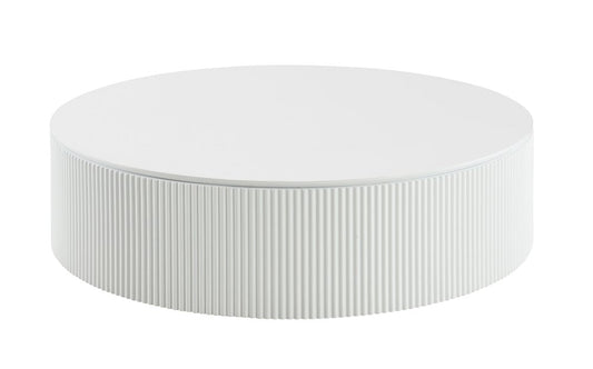 47" White Wood Round Drum Coffee Table