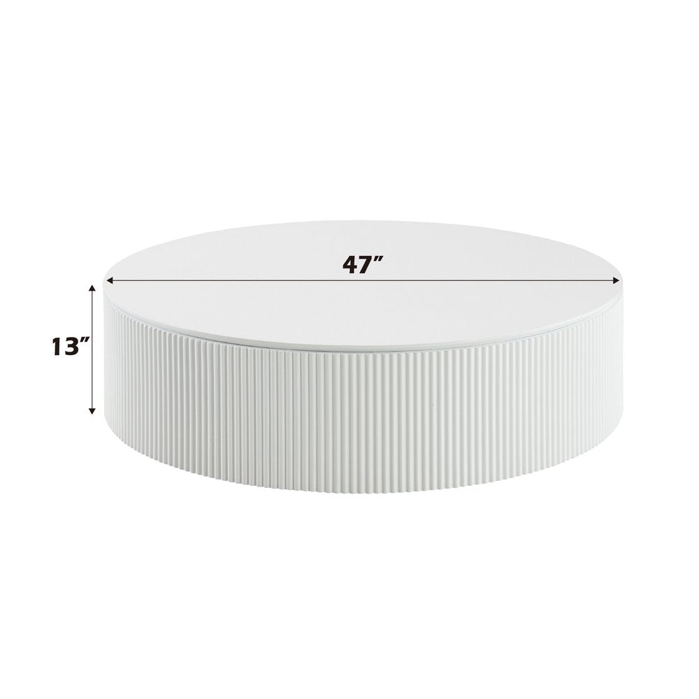 47" White Wood Round Drum Coffee Table