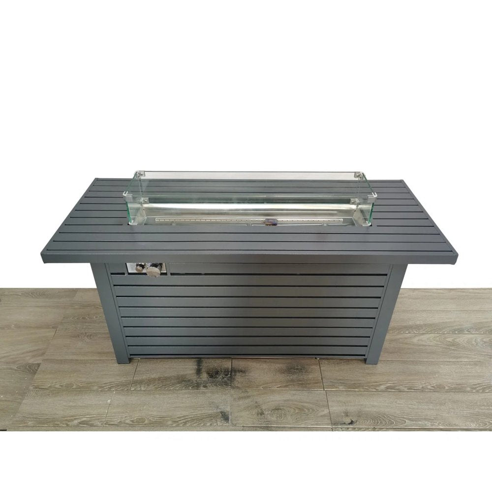 50000 BTU 42" Gray Steel Propane Rectangular Fire Pit With Cover
