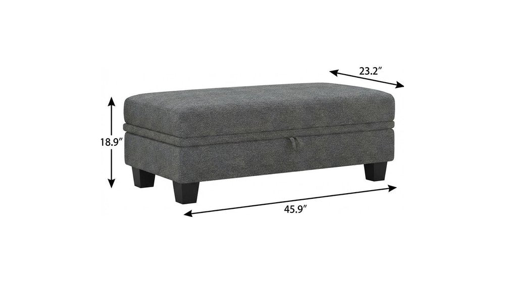 46" Light Gray and Black Chenille Storage Ottoman