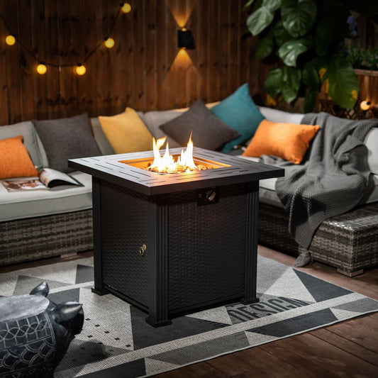 50000 BTU 28" Black Steel Propane Square Fire Pit Table With Cover