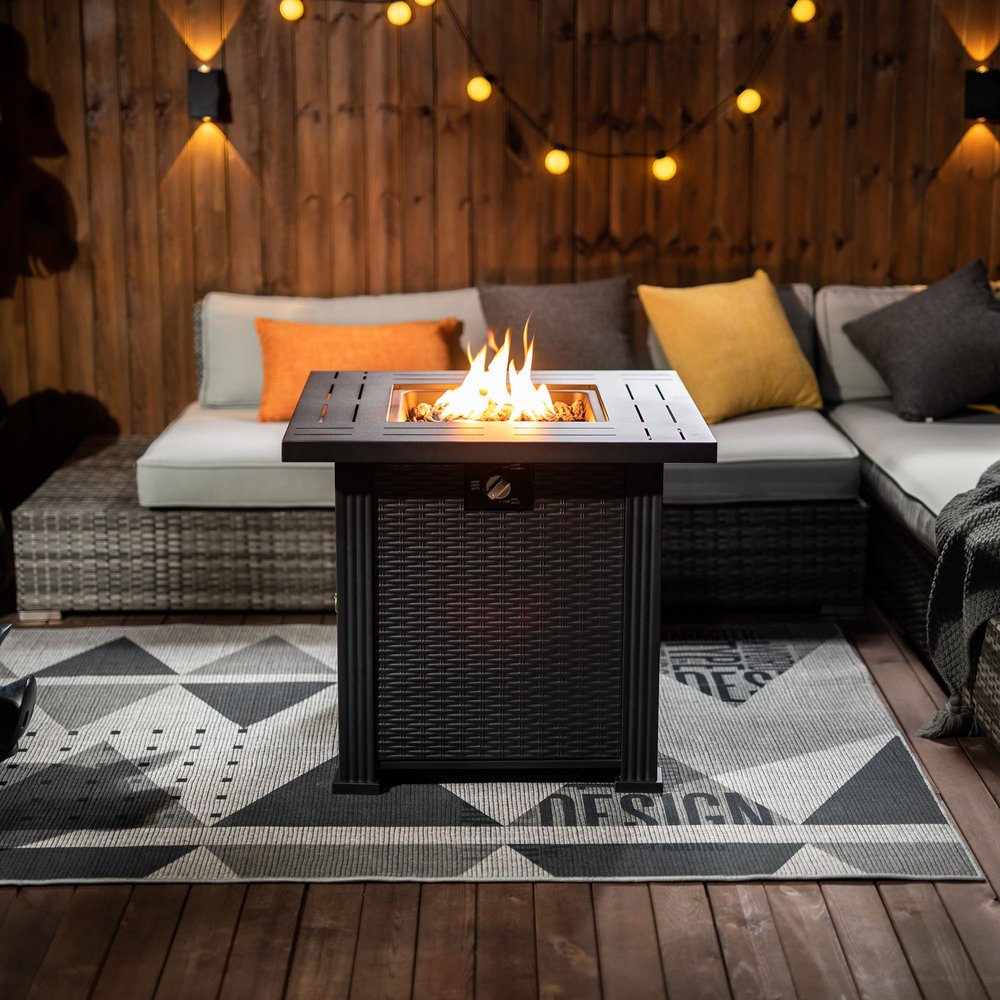 50000 BTU 28" Black Steel Propane Square Fire Pit Table With Cover