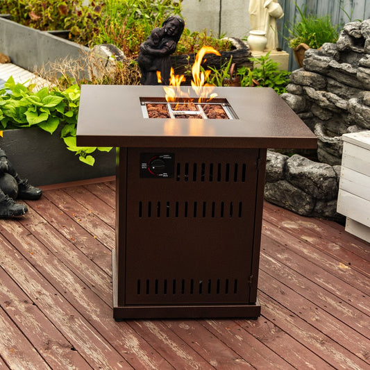 50000 BTU 27" Brown Steel Propane Square Fire Pit Table With Cover