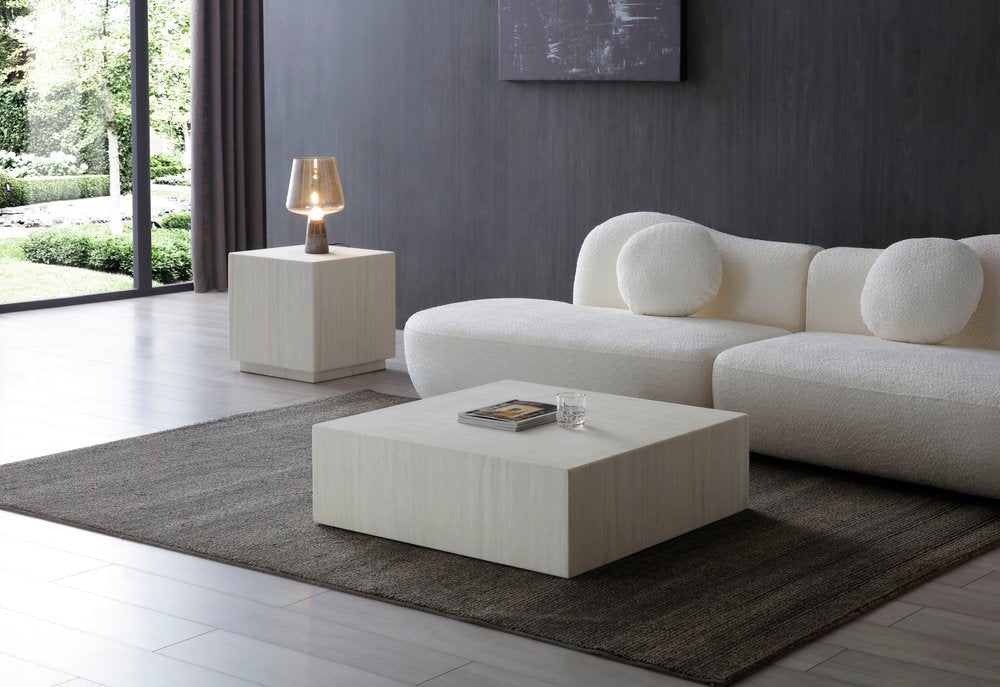 35" Beige Stone Square Block Coffee Table