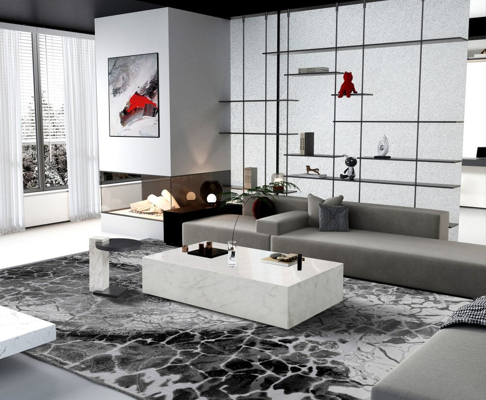55" White Genuine Marble Block Coffee Table