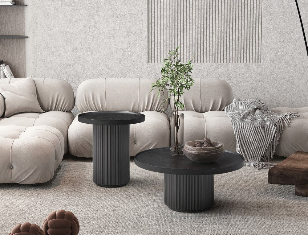 32" Dark Gray Wood Round Pedestal Coffee Table