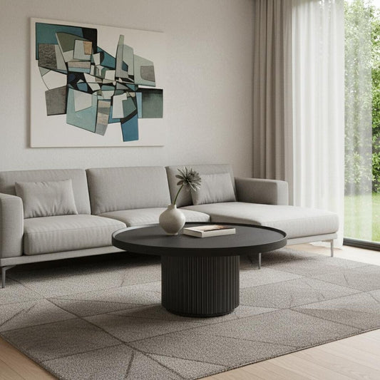 32" Dark Gray Wood Round Pedestal Coffee Table