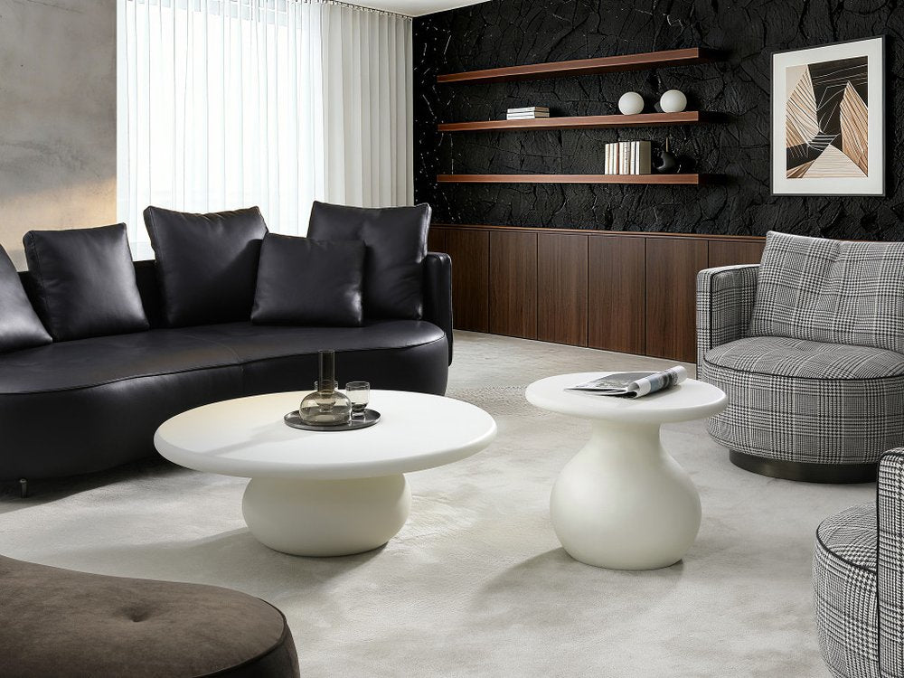 41" Beige Glass Round Pedestal Coffee Table