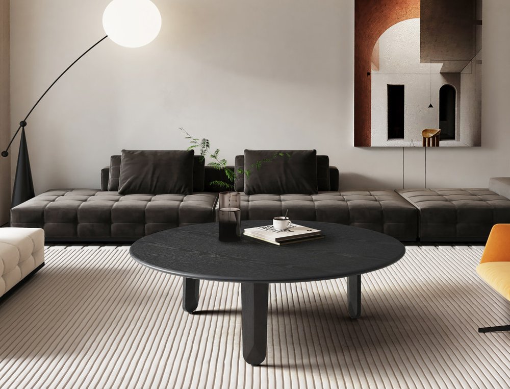 41" Black Solid Wood Round Coffee Table