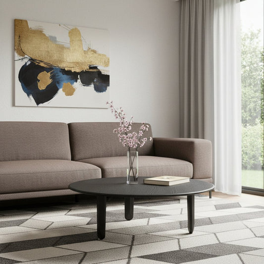 41" Black Solid Wood Round Coffee Table