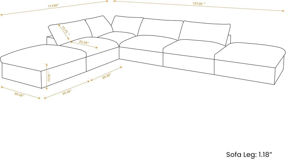 160" Light Gray Linen Blend Modular Armless Sofa With Ottomans And Storage