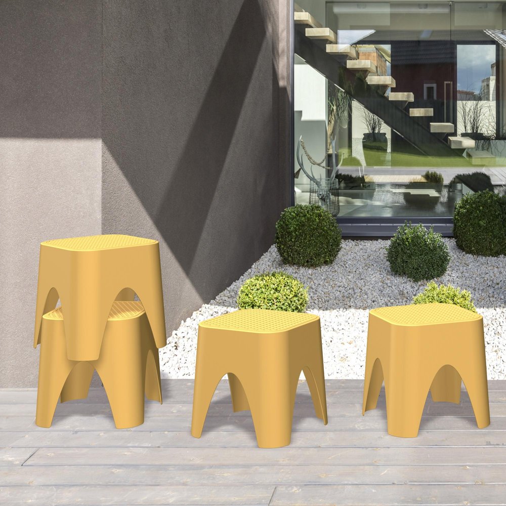 15" Plastic Outdoor Footstool Ottoman